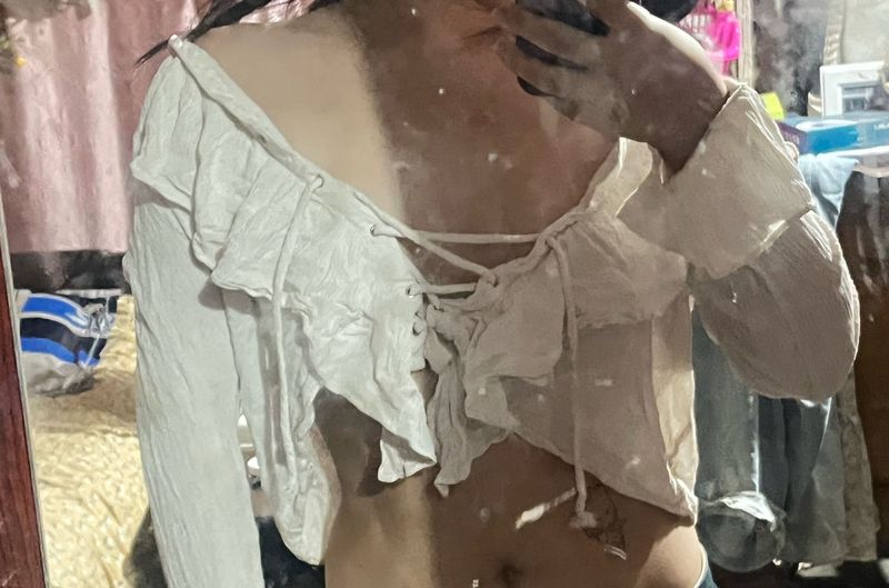 White Lace-Up Ruffle Top