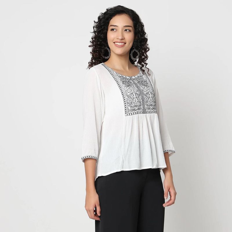 Flare Fit Embroidered Round NeckVisit >Top