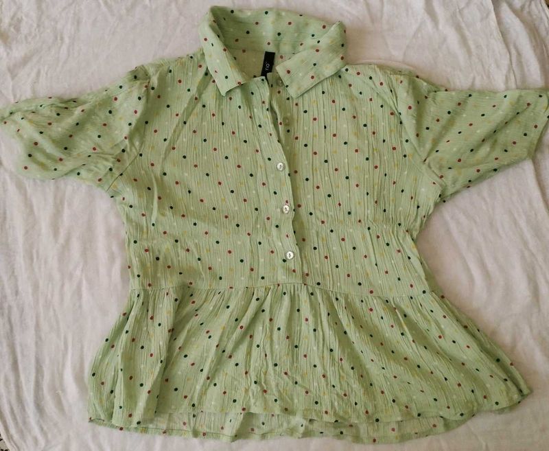 Light Green Polka Dot Peplum Top