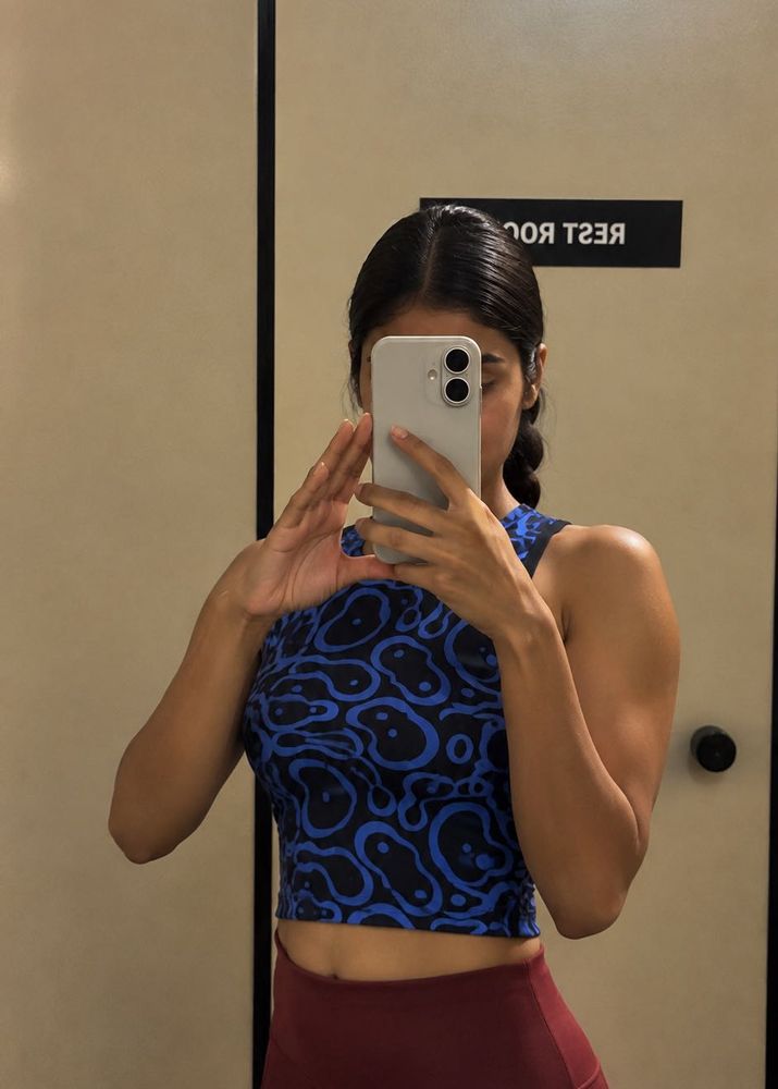 Blue Abstract Print Crop Top