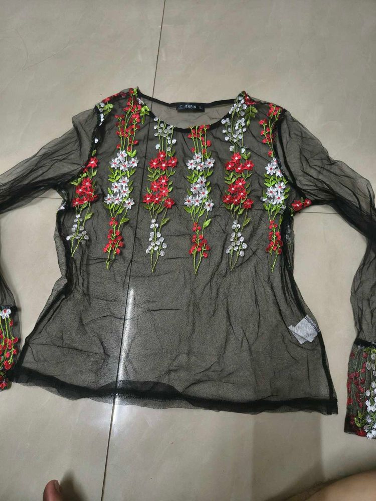 Shein Black Floral Mesh Top pick any one