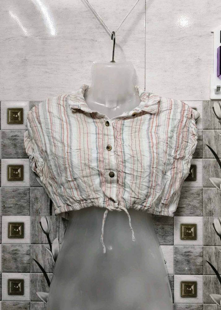 Striped Crop Top with Buttons