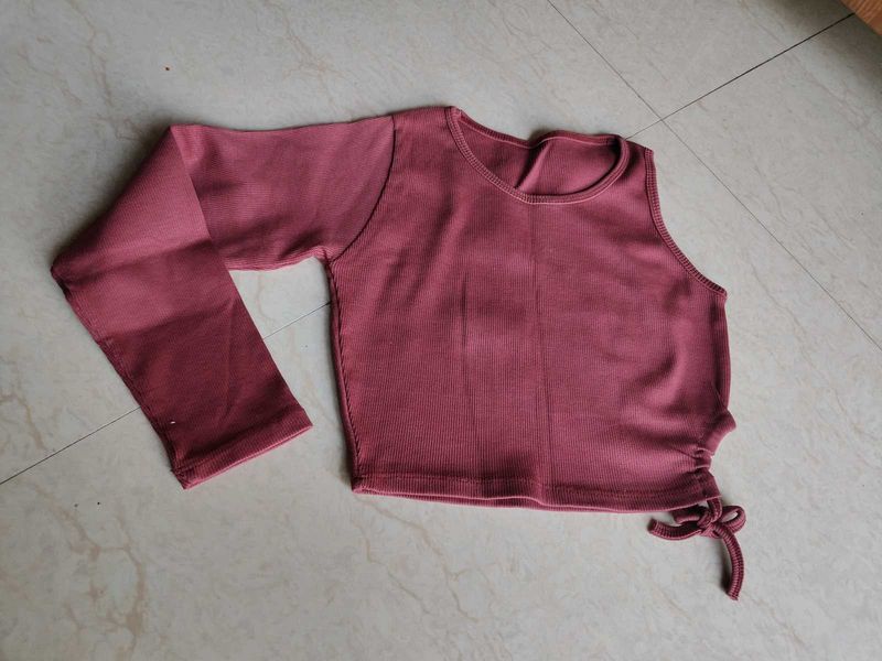 Ribbed Crop Top with Drawstring Detail