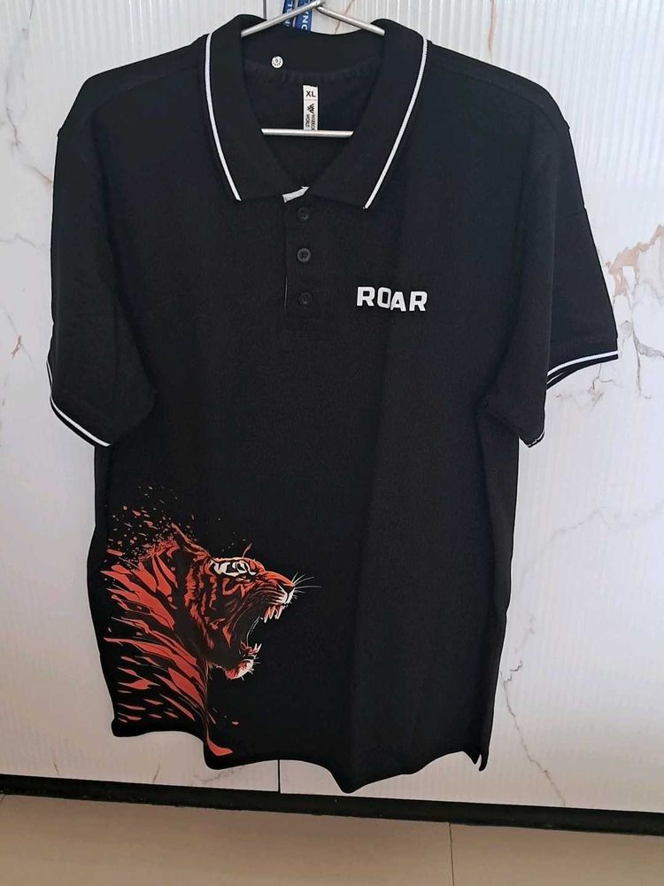 Men's Black ROAR Tiger Graphic Polo T-Shirt