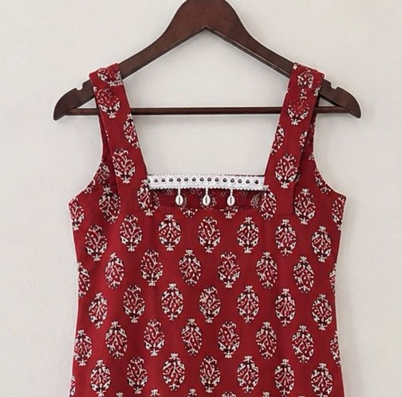 Red Block Print Kurta