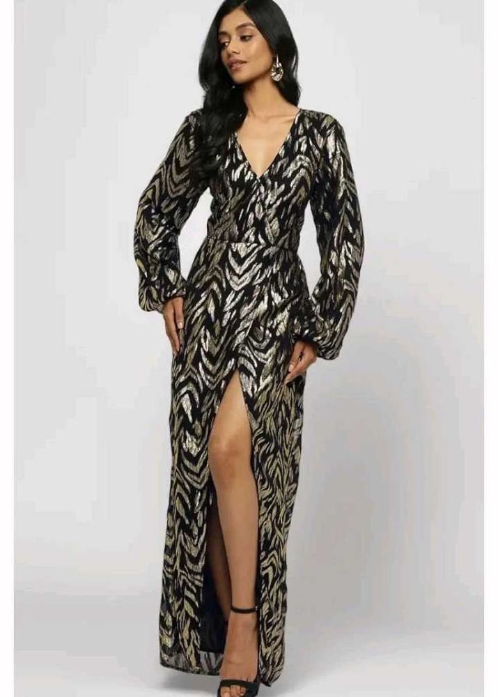 Elegant Black &amp; Gold Sequin Maxi Dress