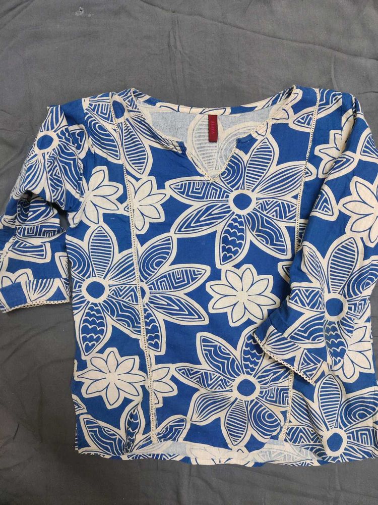 Floral Print Blue Kurta