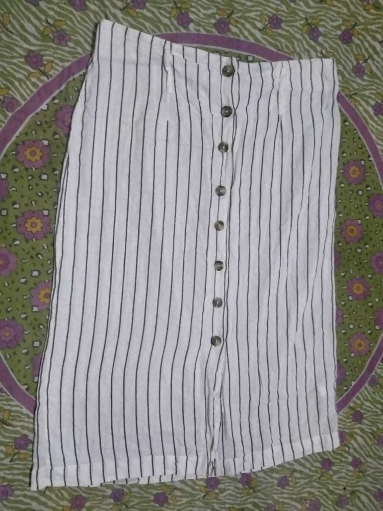 Striped Button-Up Midi Skirt