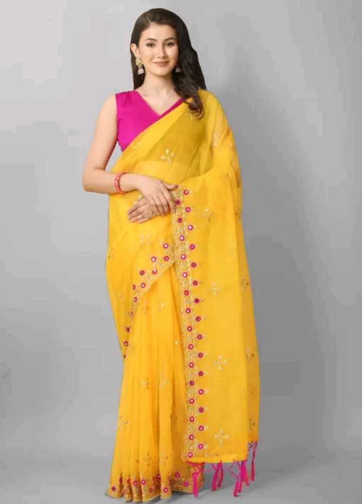 Elegant Yellow Embellished Saree