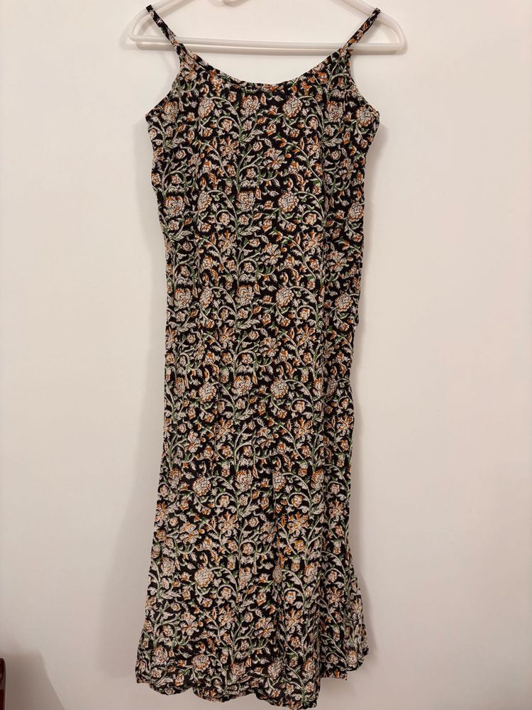 Black Floral Print spaghetti strap kurta