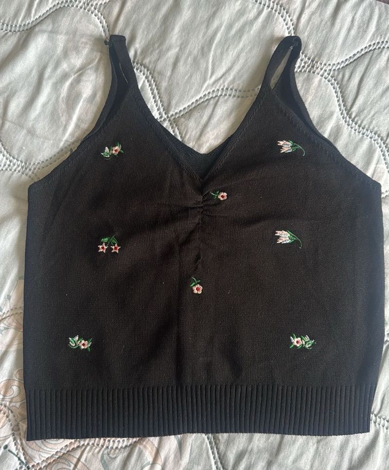 Vintage Floral Embroidered Knit Cami Top👚