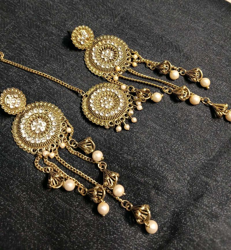 Gold-Tone Pearl &amp; Crystal Earrings