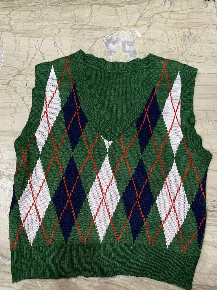 Green Argyle Knit Vest