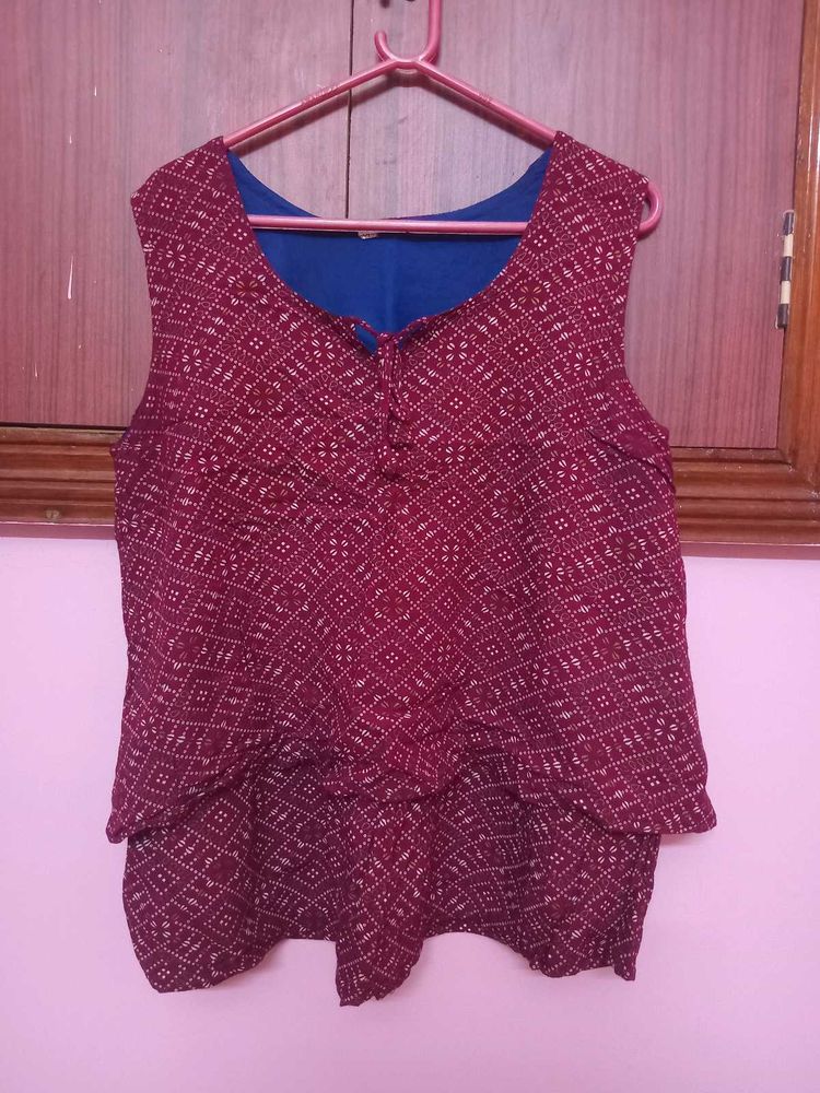 Maroon Printed Sleeveless Blouse