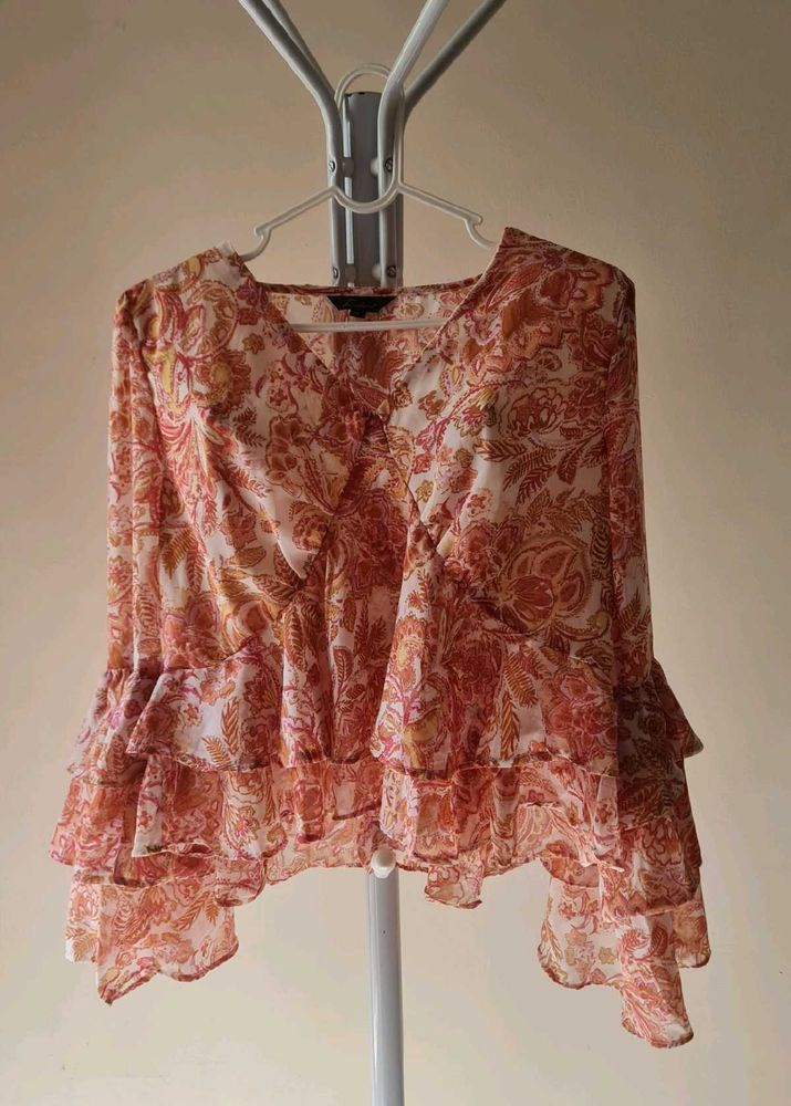 Flowy Ruffle Floral Print Top