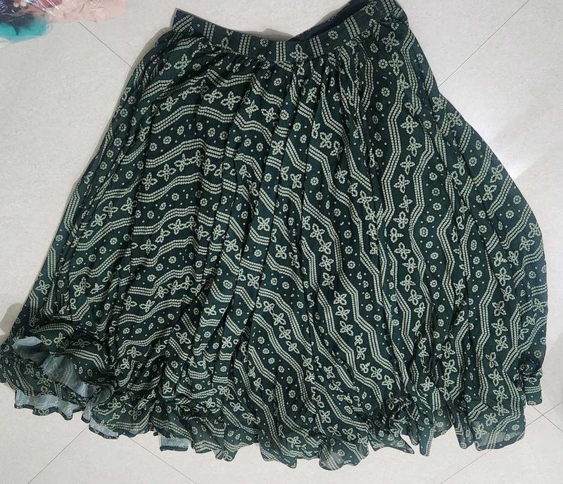 Bohemian Print Green Flared Skirt