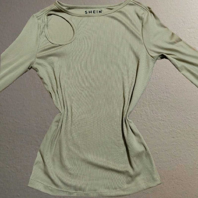 SHEIN Ribbed Cut-Out Long Sleeve Top