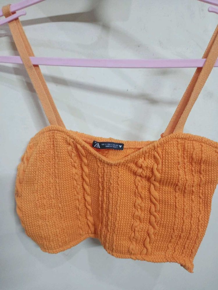 Orange Cable Knit Crop Top