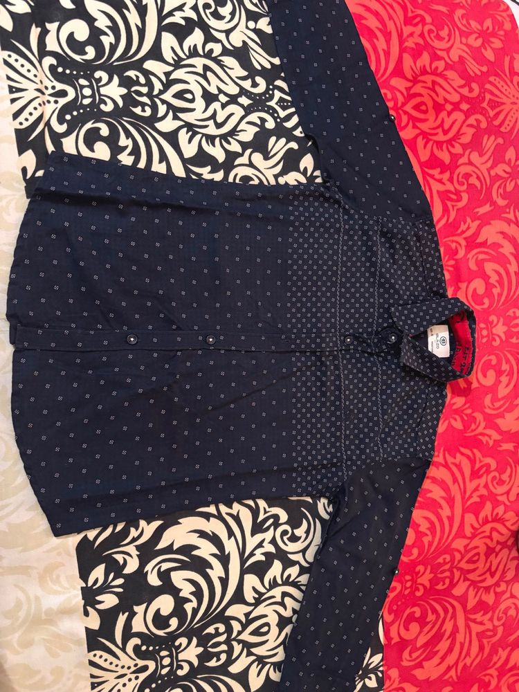 Boy's Navy Blue Printed Shirt