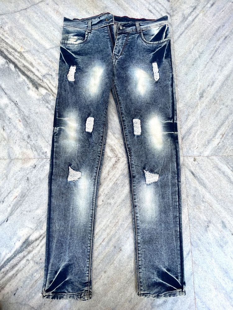 Vintage-Wash Distressed Slim-Fit Jeans