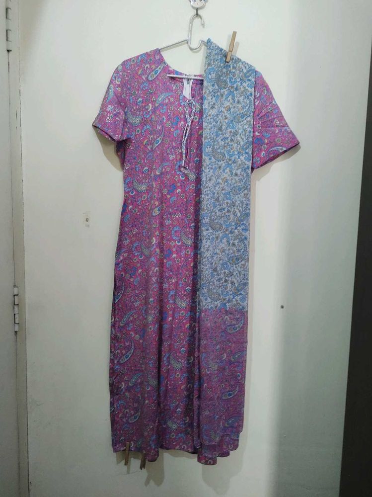 Pink Floral Mango Print Kurta Pajama Dupatta White