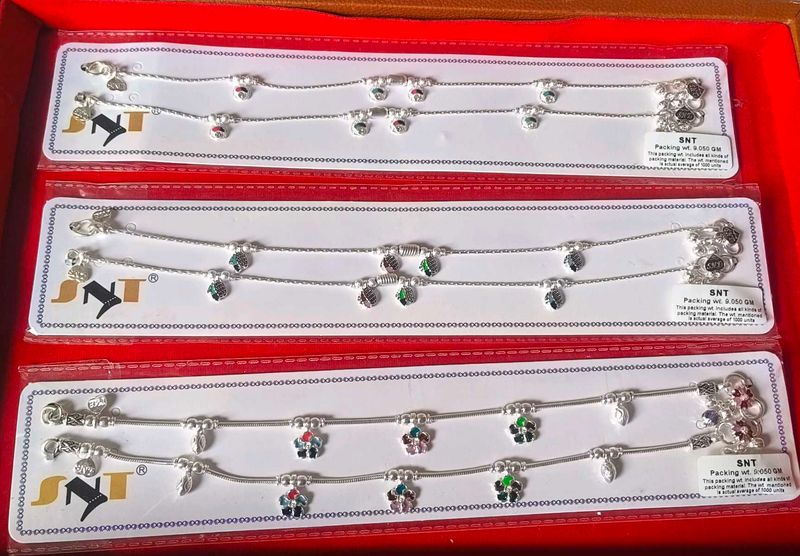 Silver Anklets - Pack of 3 Pairs