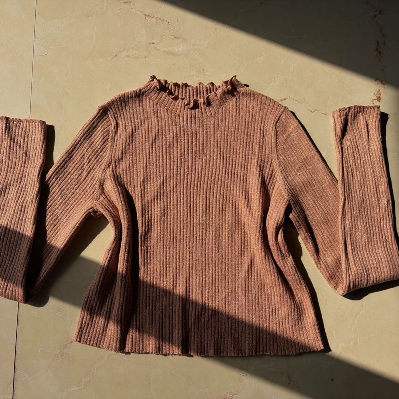 Nude Ribbed Mock Neck Top