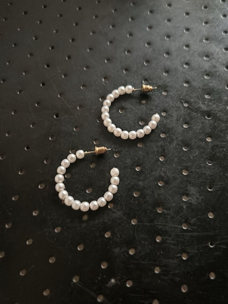 H&amp;M Trending Pearl Round Small Hoop Earrings