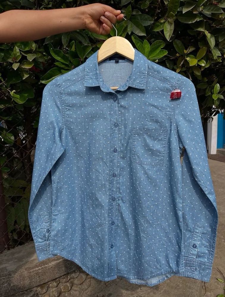 Blue Polka Dot Denim Shirt