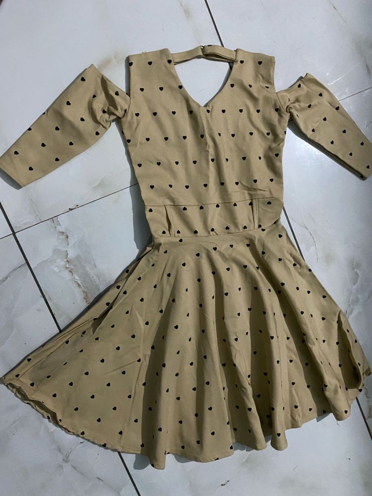 Cute Heart Print Cold Shoulder Dress