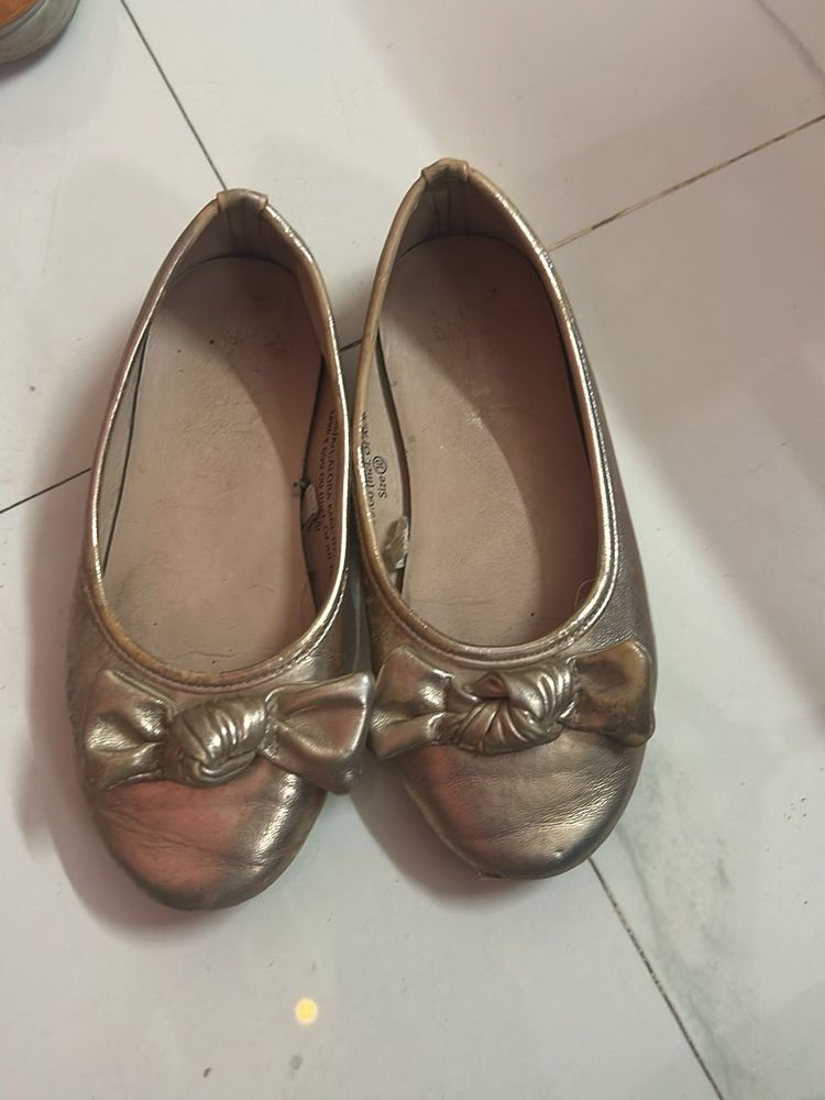 Girls' Gold Ballerina Flats with Bow