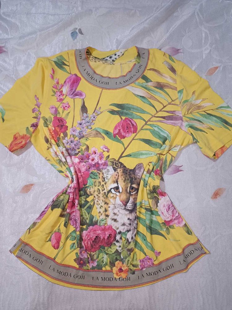 Vibrant Floral &amp; Ocelot Print Top