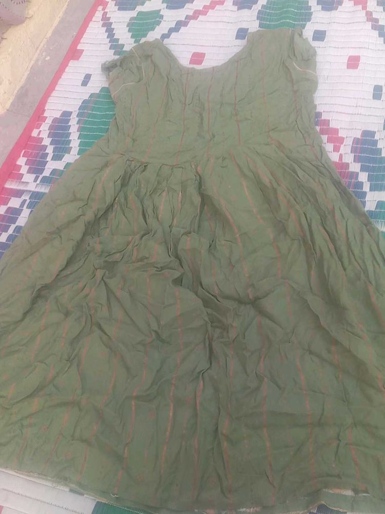 Green Striped Cotton Kurta
