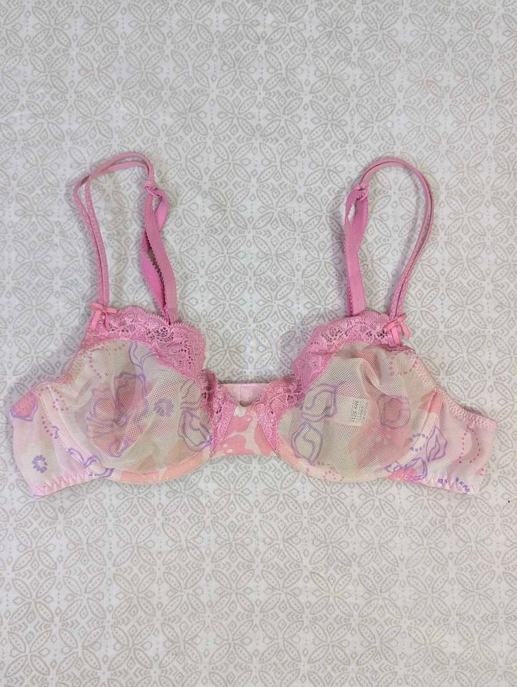 Pretty Pink lace Floral Print Bra