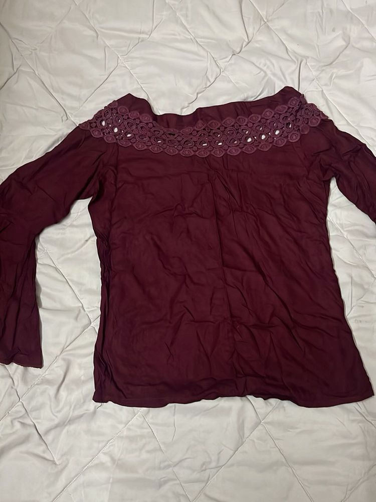 Maroon Lace Yoke Top