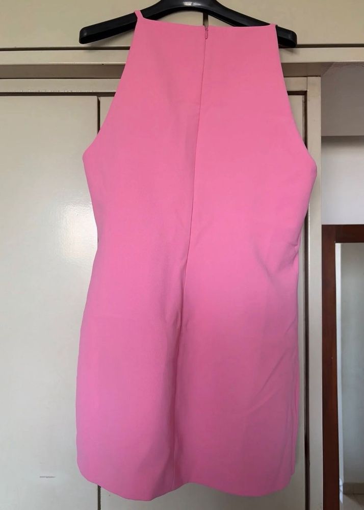 Vibrant Pink Halter Neck Mini Dress