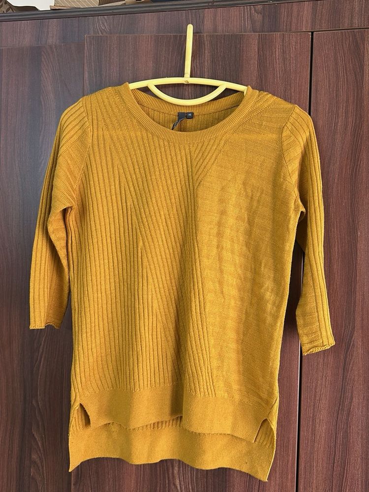 Mustard Yellow Ribbed Knit Top