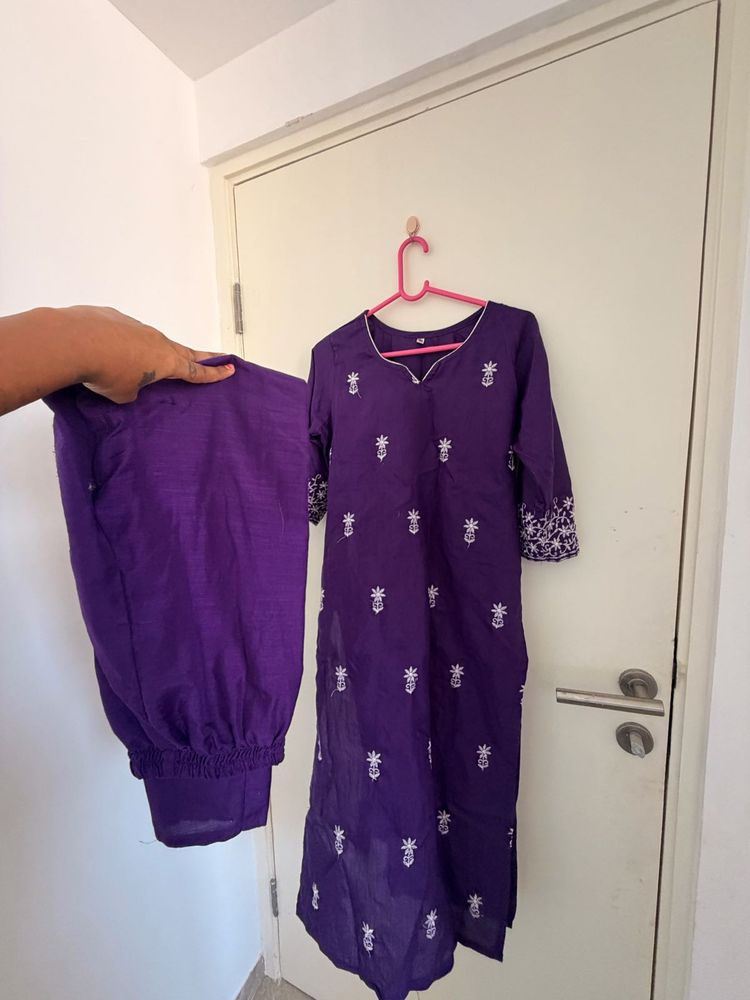 Purple Embroidered Kurta with Pants Set