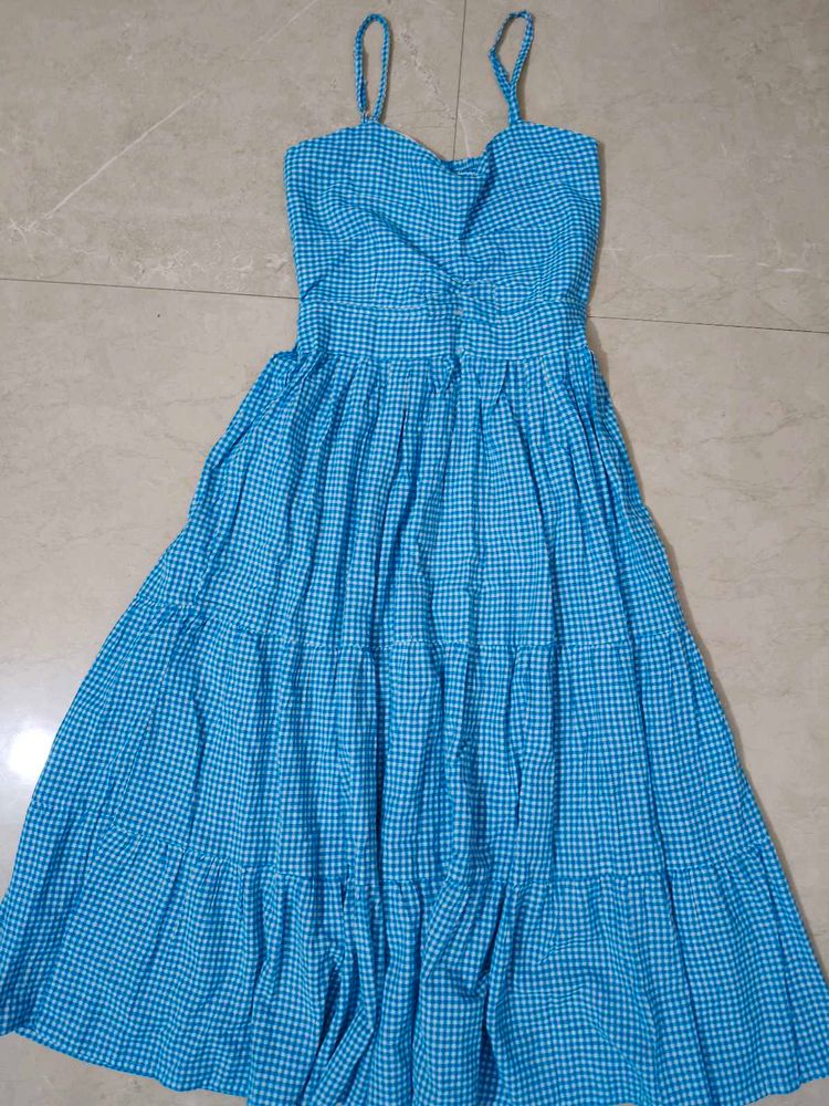 Blue Gingham Tiered Sundress freesize