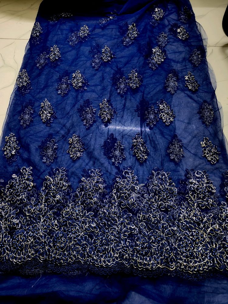 Navy Blue Embroidery Net Material