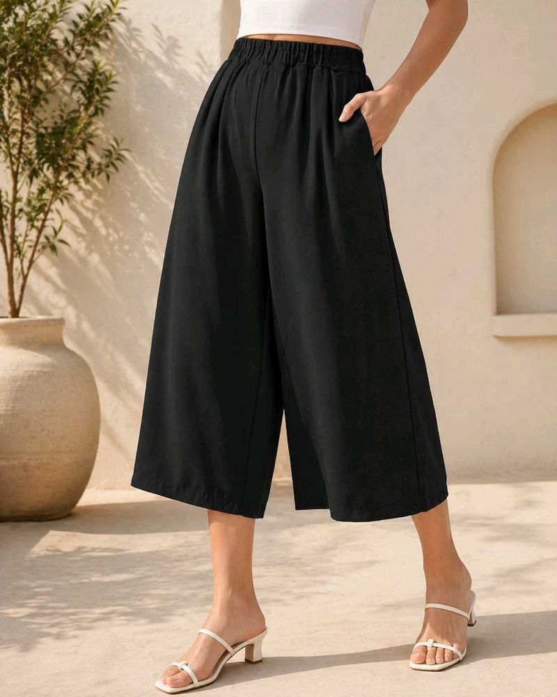 short palazzo black flared pants women