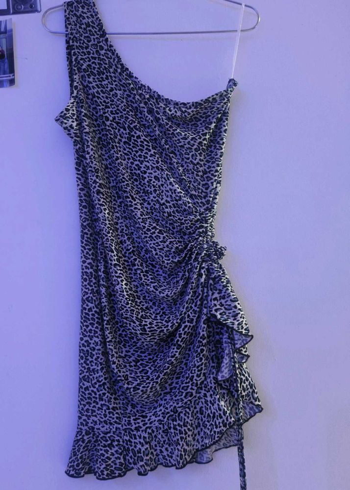 Leopard Print One Shoulder Dress