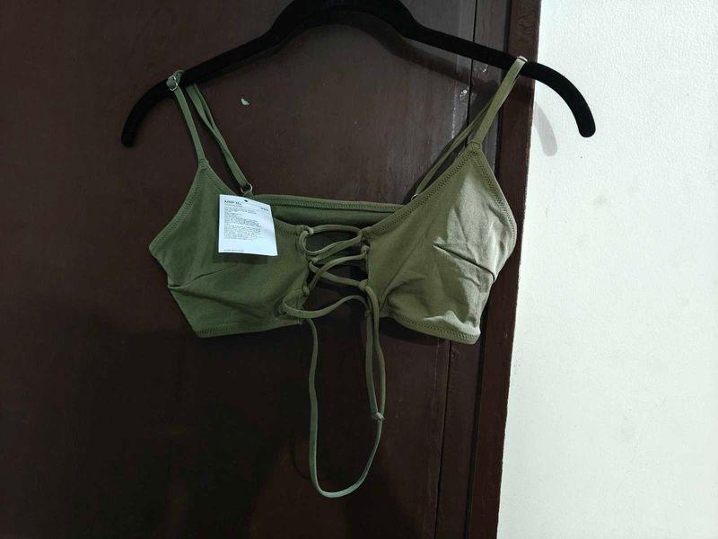 Olive Green Lace-Up crop top