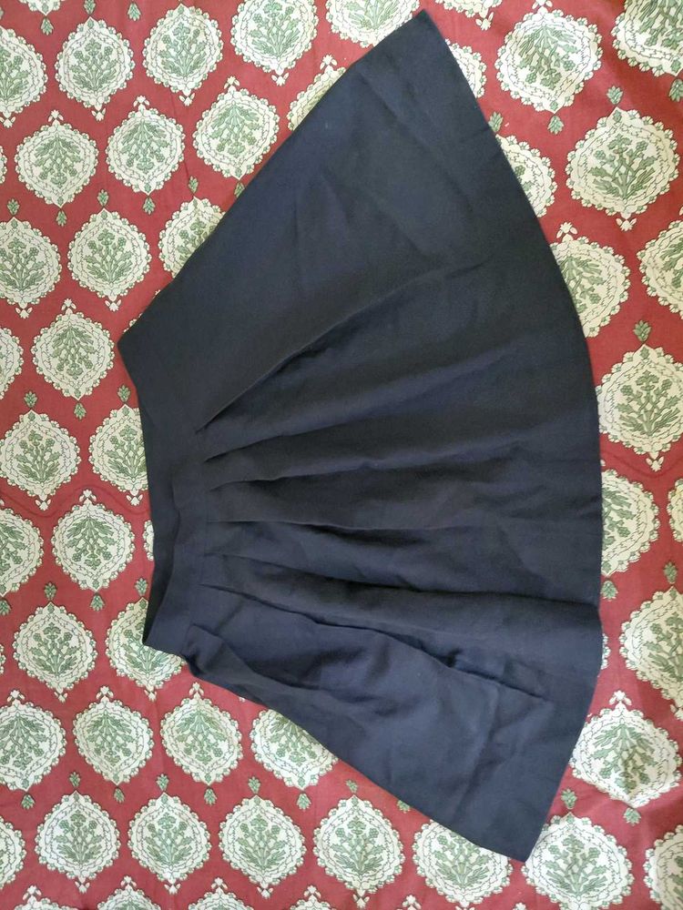 Stylish Navy Blue Wrap up Pleated Skirt