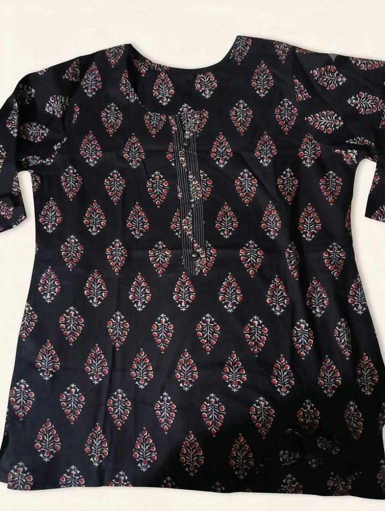 Women's Black Block Print Kurti