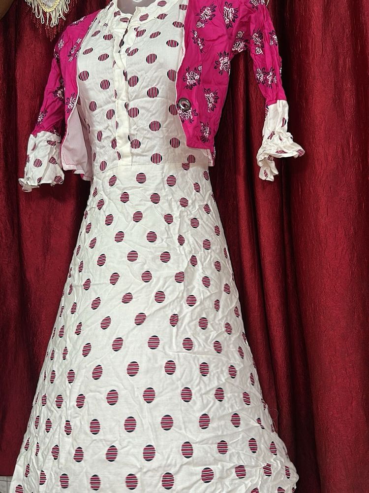 Chic Polka Dot Ethnic Gown with Bolero