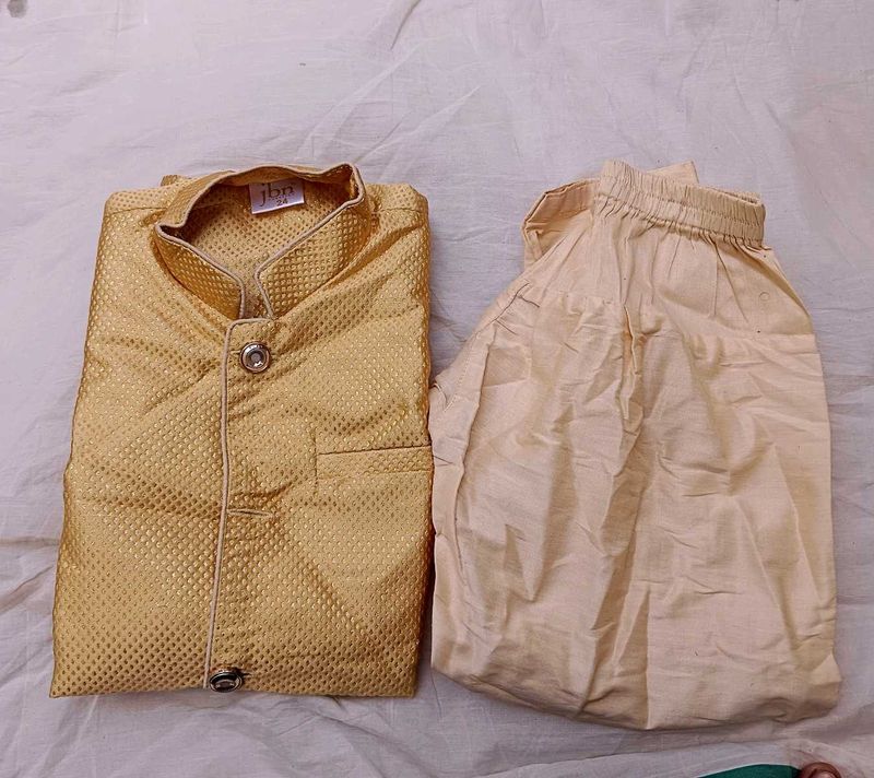 Golden Brocade Kurta Pajama Set