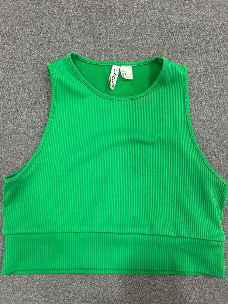Vibrant Green Ribbed Crop Top