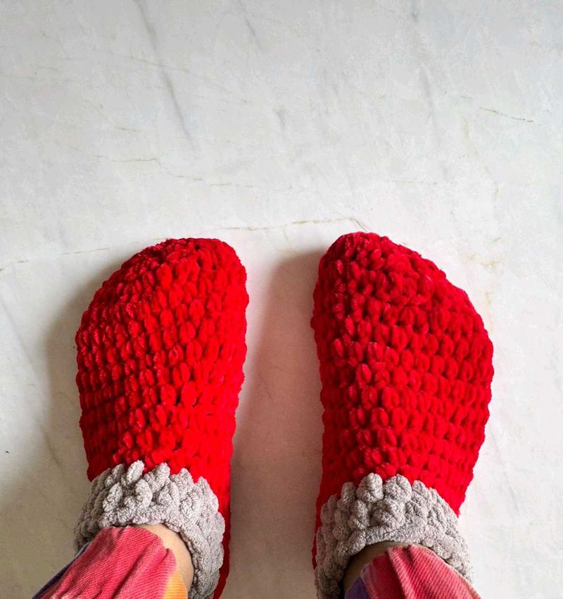 Cozy Red Crochet Slippers