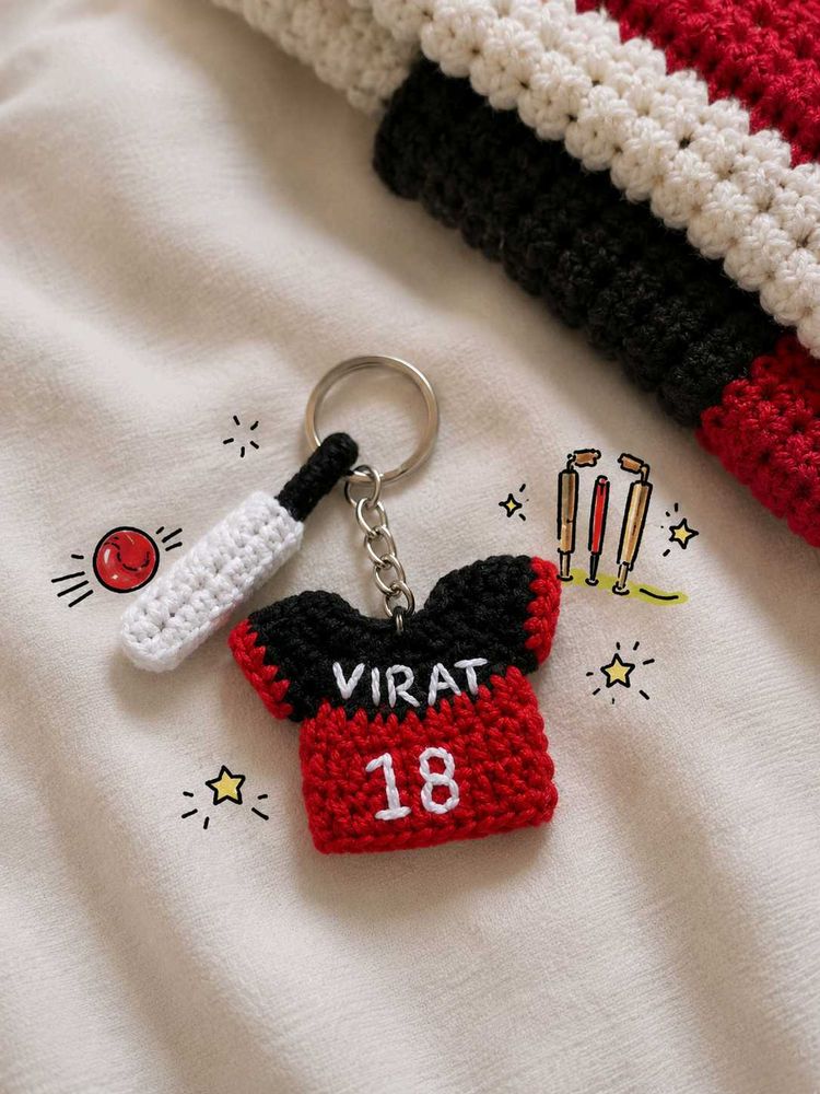 🏏 ❤Virat Kohli Crochet Jersey Keycha❤